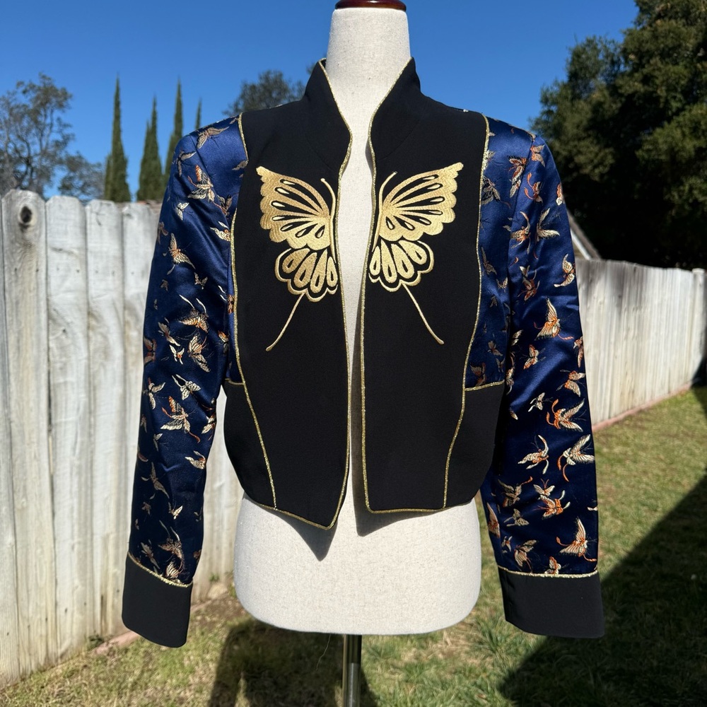Butterfly Black and Blue Bomber Jacket